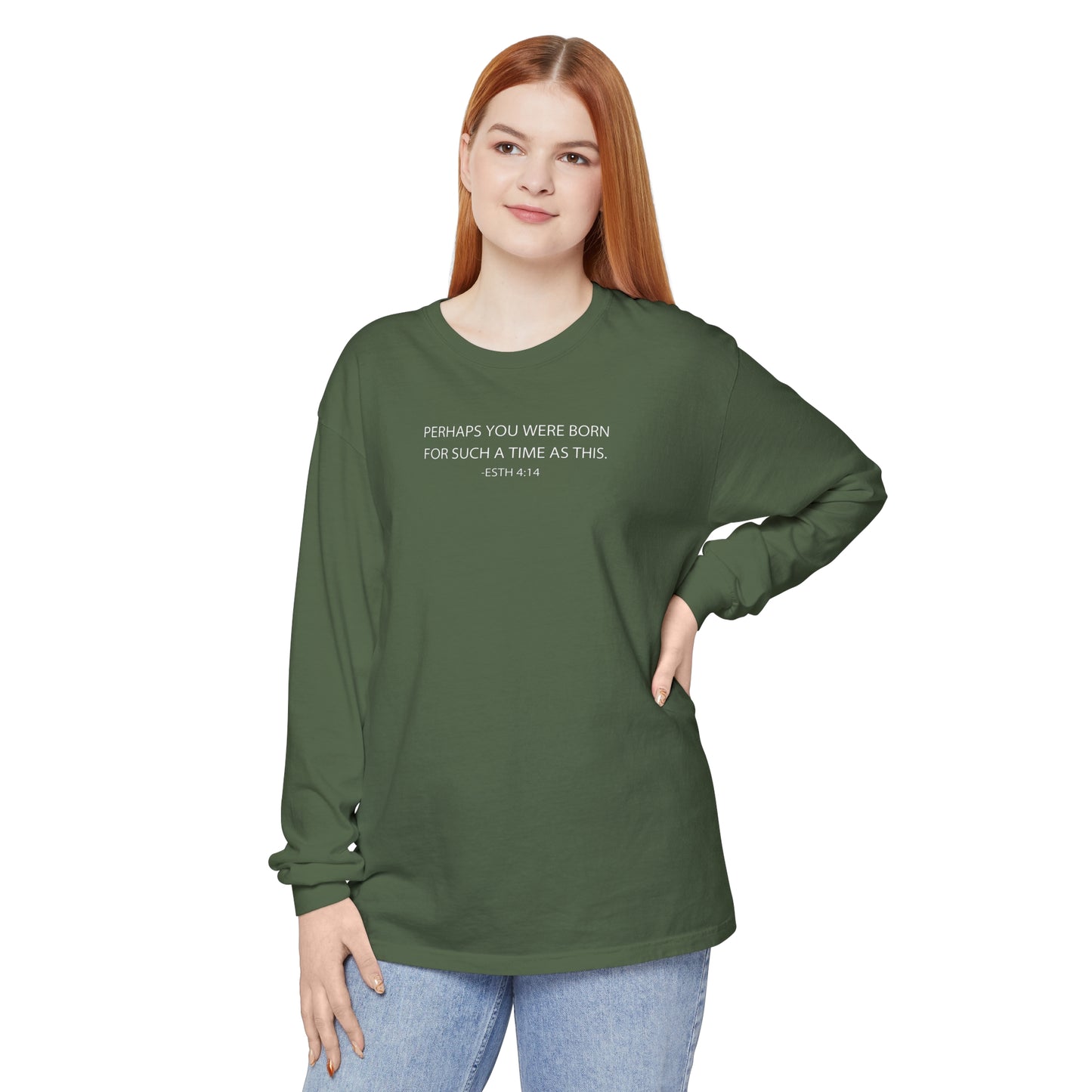 Esther 4:14 Scripture Unisex Garment-dyed Long Sleeve T-Shirt