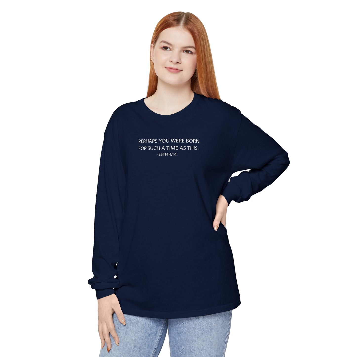 Esther 4:14 Scripture Unisex Garment-dyed Long Sleeve T-Shirt