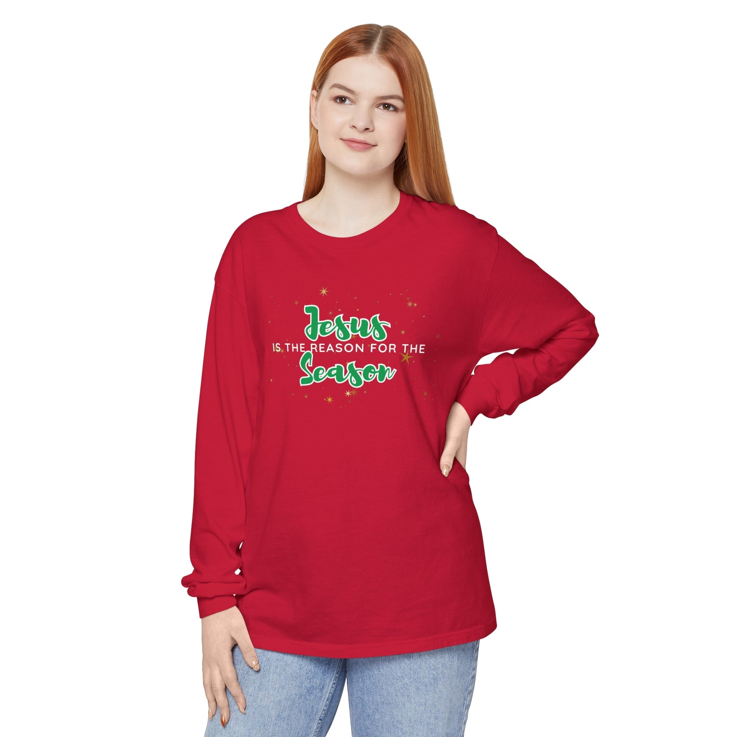 Jesus is the Reason for the Season Long Sleeve T-Shirt - Christmas t-shirts for Christian Women.