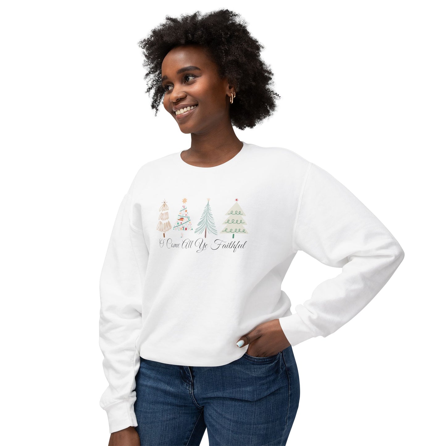 Christmas Unisex Lightweight Crewneck Sweatshirt - O' Come All Ye Faithful