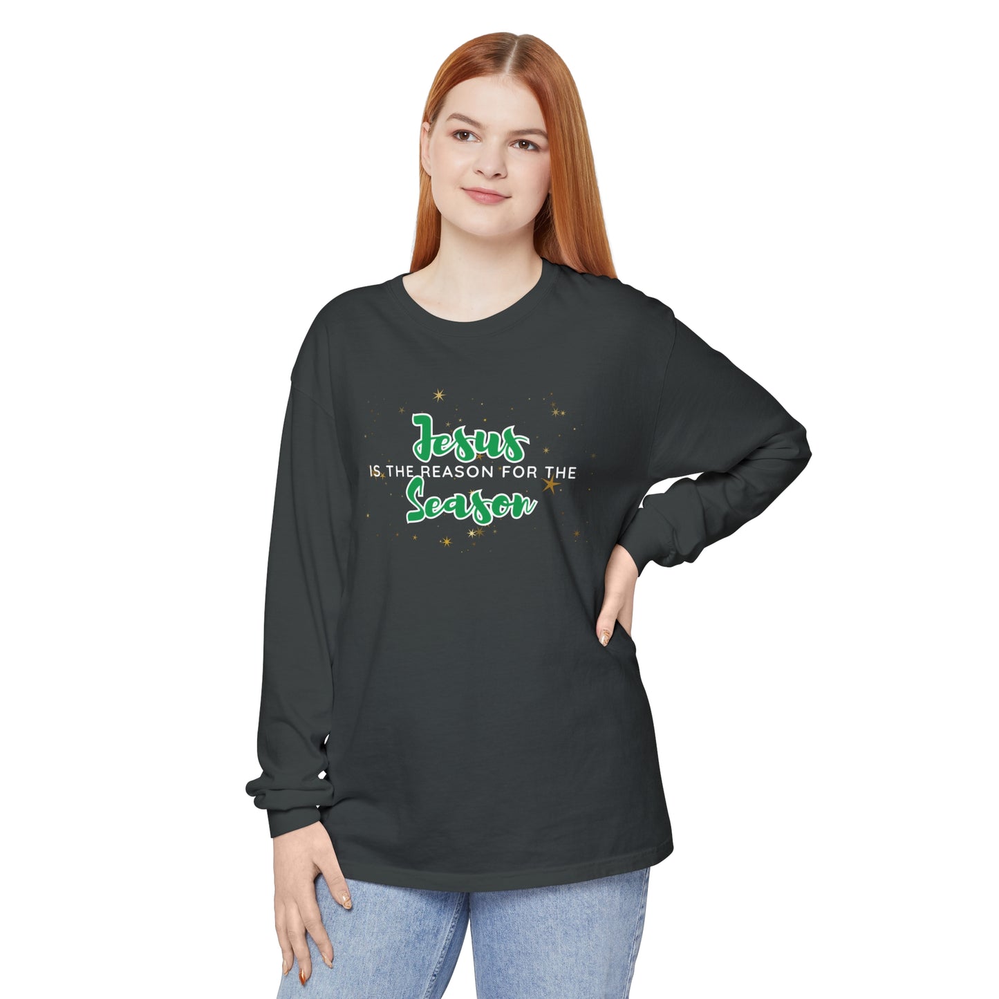 Jesus is the Reason for the Season Long Sleeve T-Shirt - Christmas t-shirts for Christian Women.