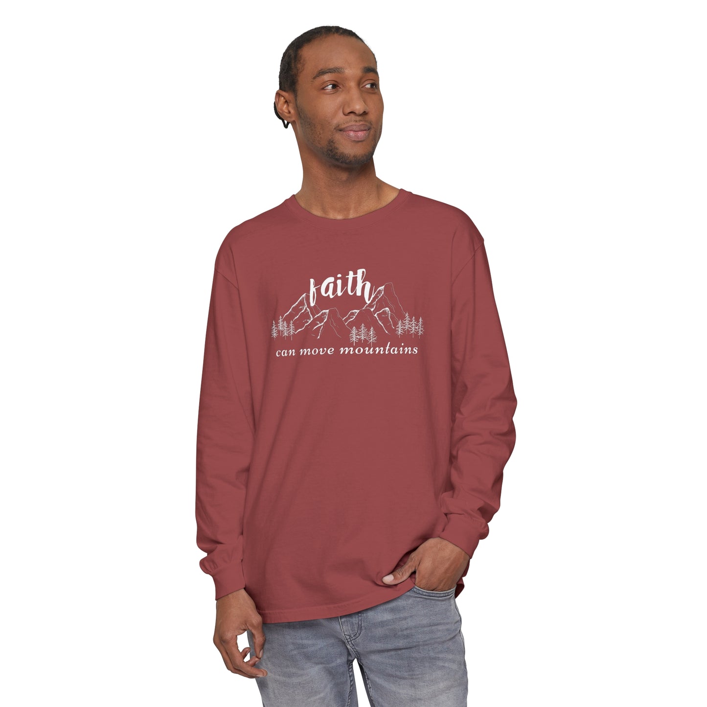 Faith Can Move Mountains Unisex Garment-dyed Long Sleeve T-Shirt