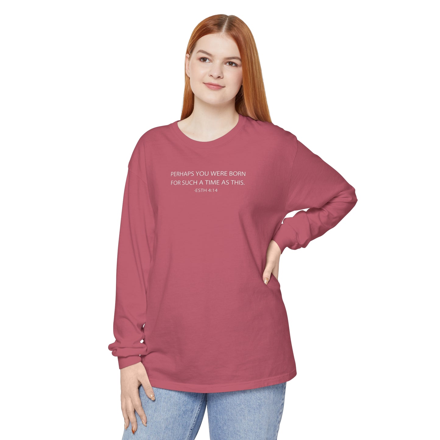 Esther 4:14 Scripture Unisex Garment-dyed Long Sleeve T-Shirt