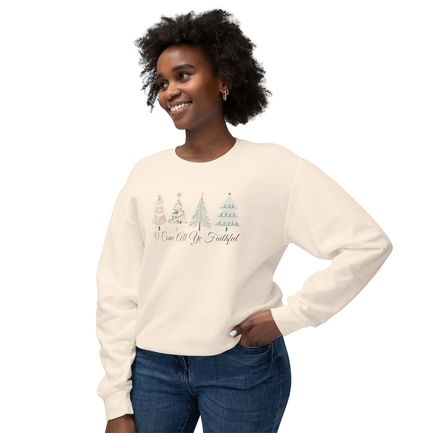 Christmas Unisex Lightweight Crewneck Sweatshirt - O' Come All Ye Faithful