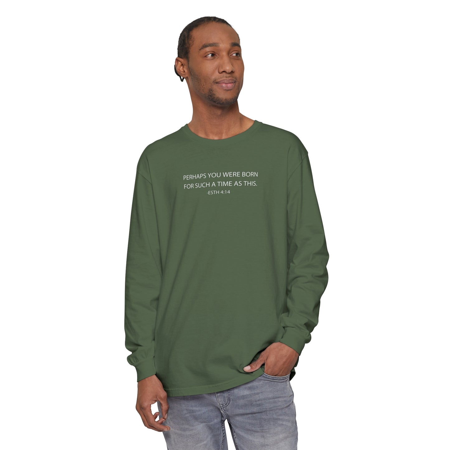 Esther 4:14 Scripture Unisex Garment-dyed Long Sleeve T-Shirt