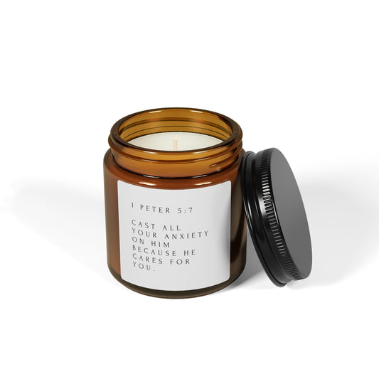 1 Peter 5:7 Scented Soy Candle (Amber Jar)