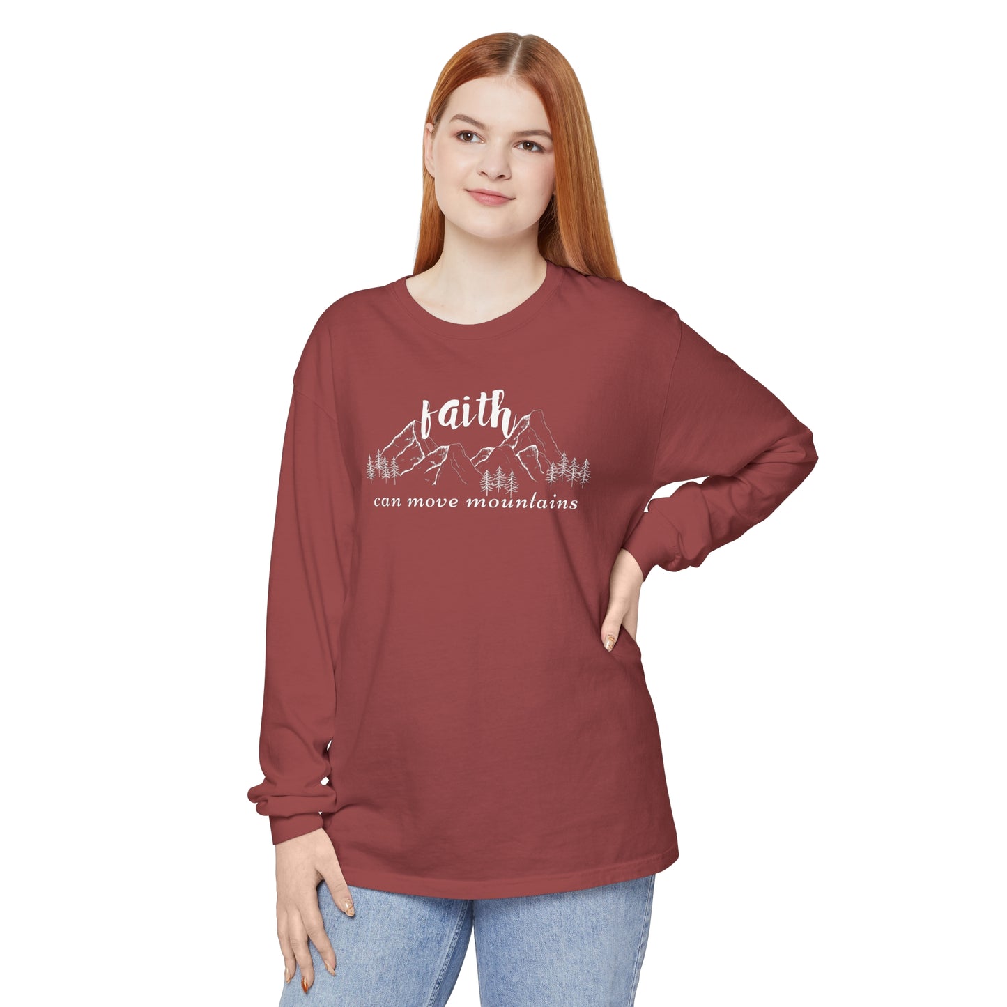 Faith Can Move Mountains Unisex Garment-dyed Long Sleeve T-Shirt