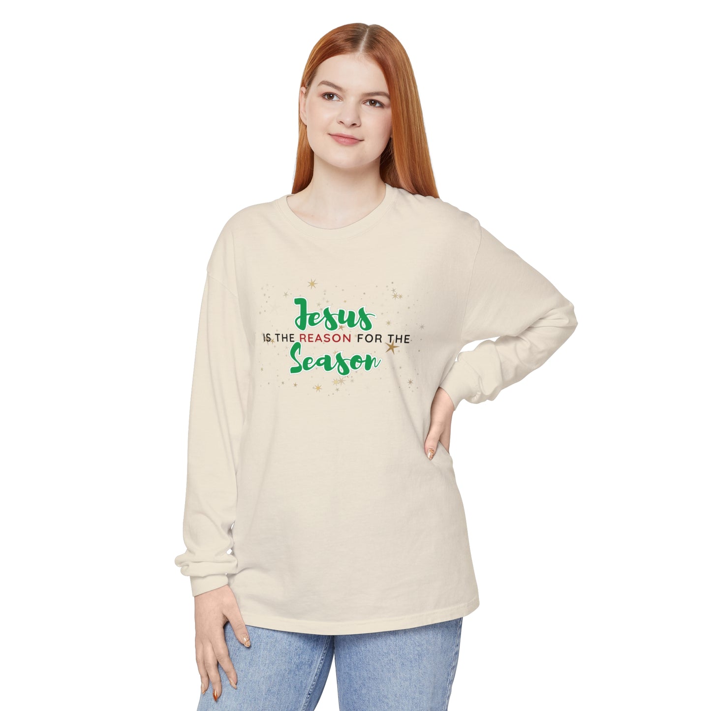 Jesus is the Reason for the Season Long Sleeve T-Shirt - Christmas t-shirts for Christian Women.