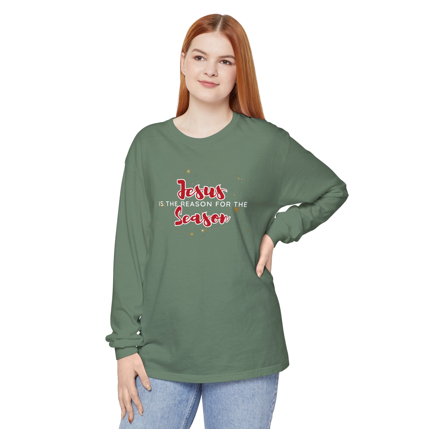 Jesus is the Reason for the Season Long Sleeve T-Shirt - Christmas t-shirts for Christian Women.