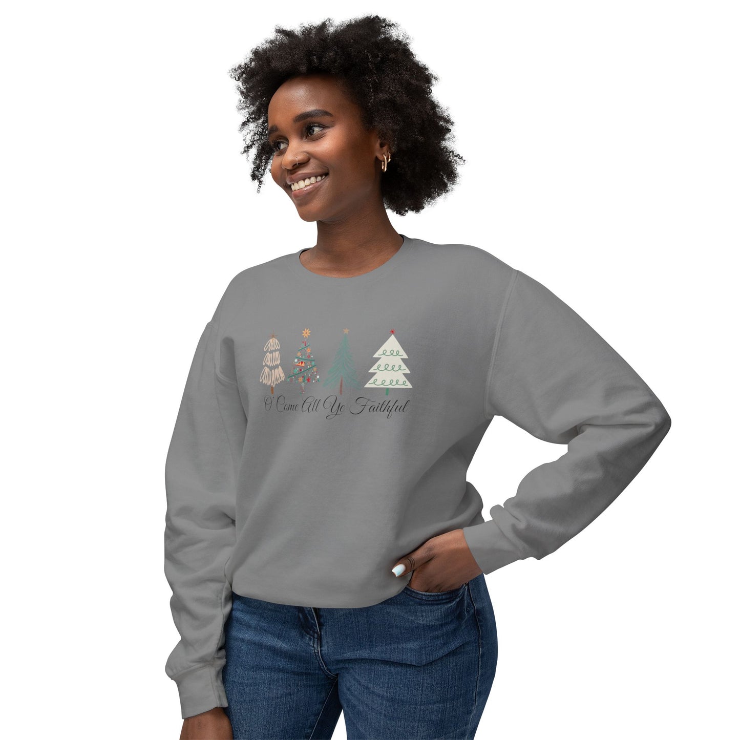 Christmas Unisex Lightweight Crewneck Sweatshirt - O' Come All Ye Faithful