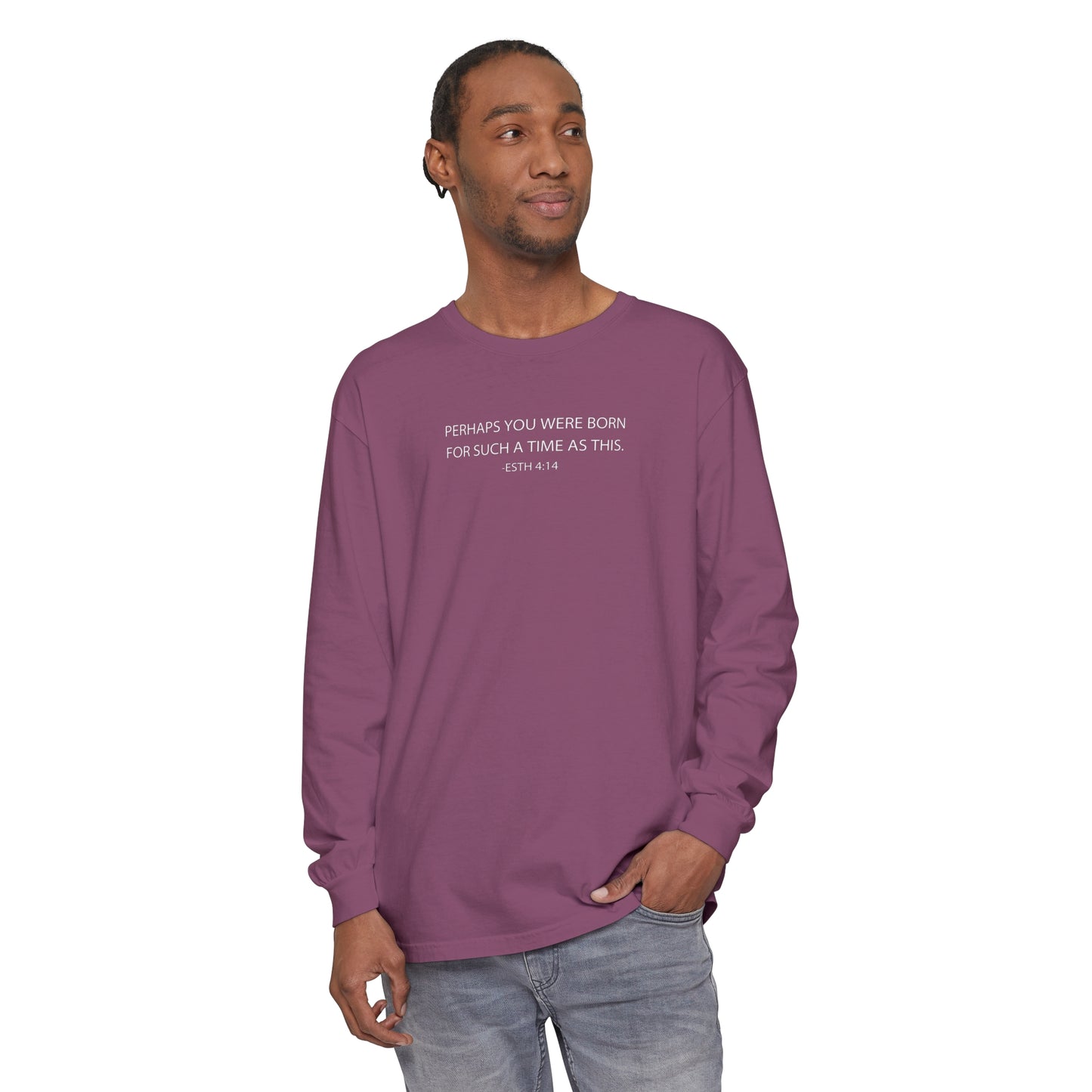 Esther 4:14 Scripture Unisex Garment-dyed Long Sleeve T-Shirt