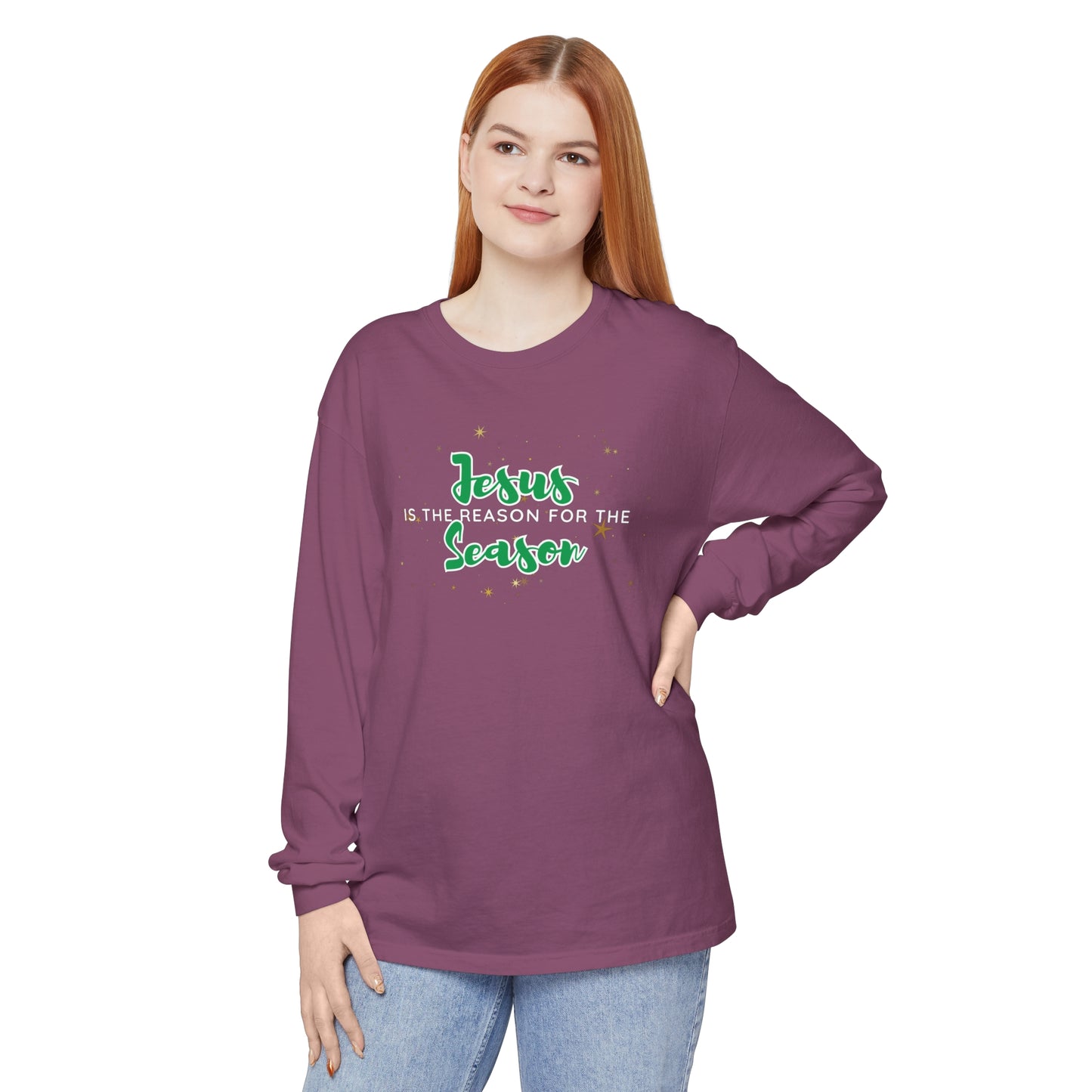 Jesus is the Reason for the Season Long Sleeve T-Shirt - Christmas t-shirts for Christian Women.