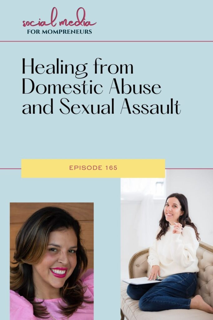 photo of Allison Scholes, a white female with long brown hair, beside a photo of Jillian Coburn, an olive-skinned woman with long brown hair with the title healing from domestic abuse and sexual assault above them.