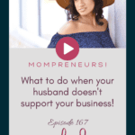 Photo of Beatriz Vargas, a Latina woman with light brown skin and brown eyes wearing a brown hat and a blue off-shoulder top. The words Mompreneurs what to do when your husband doesn't support your business appear under the photo.