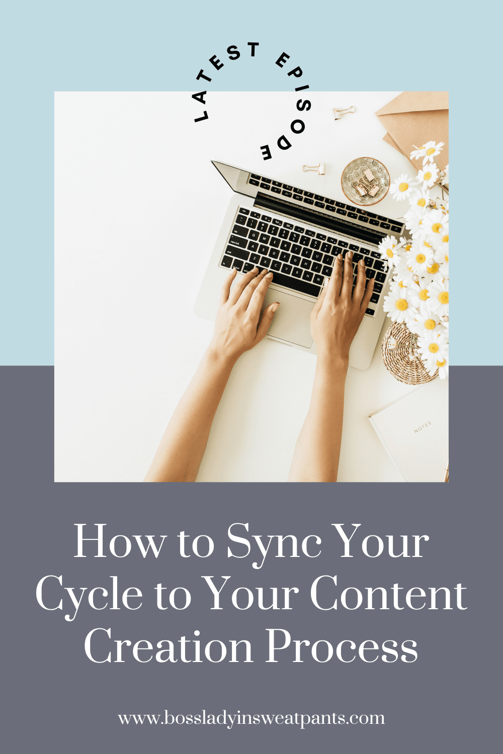 blue and gray graphic reading, how to sync your cycle to your content creation process