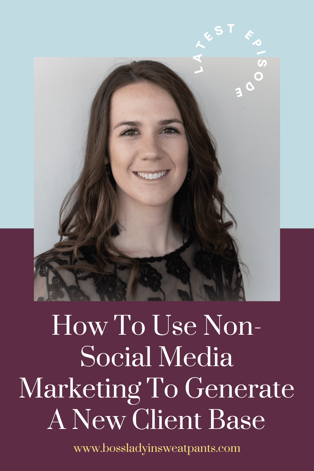 blue/purple graphic with Hilary Angrove on the Social Media for Mompreneurs podcast, hosted by Allison Scholes: How To Use Non-Social Media Marketing To Generate A New Client Base (SEO tips and strategies)
