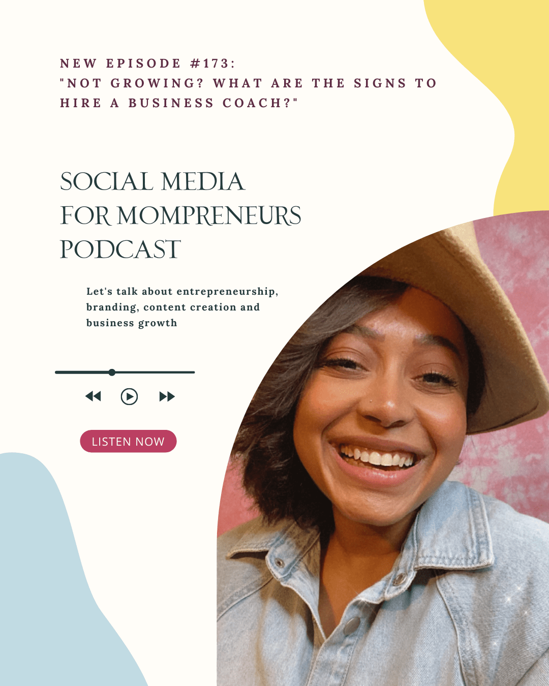 graphic with woman for the social media for Mompreneurs Podcast hosted by Allison Scholes on when to hire a business coach