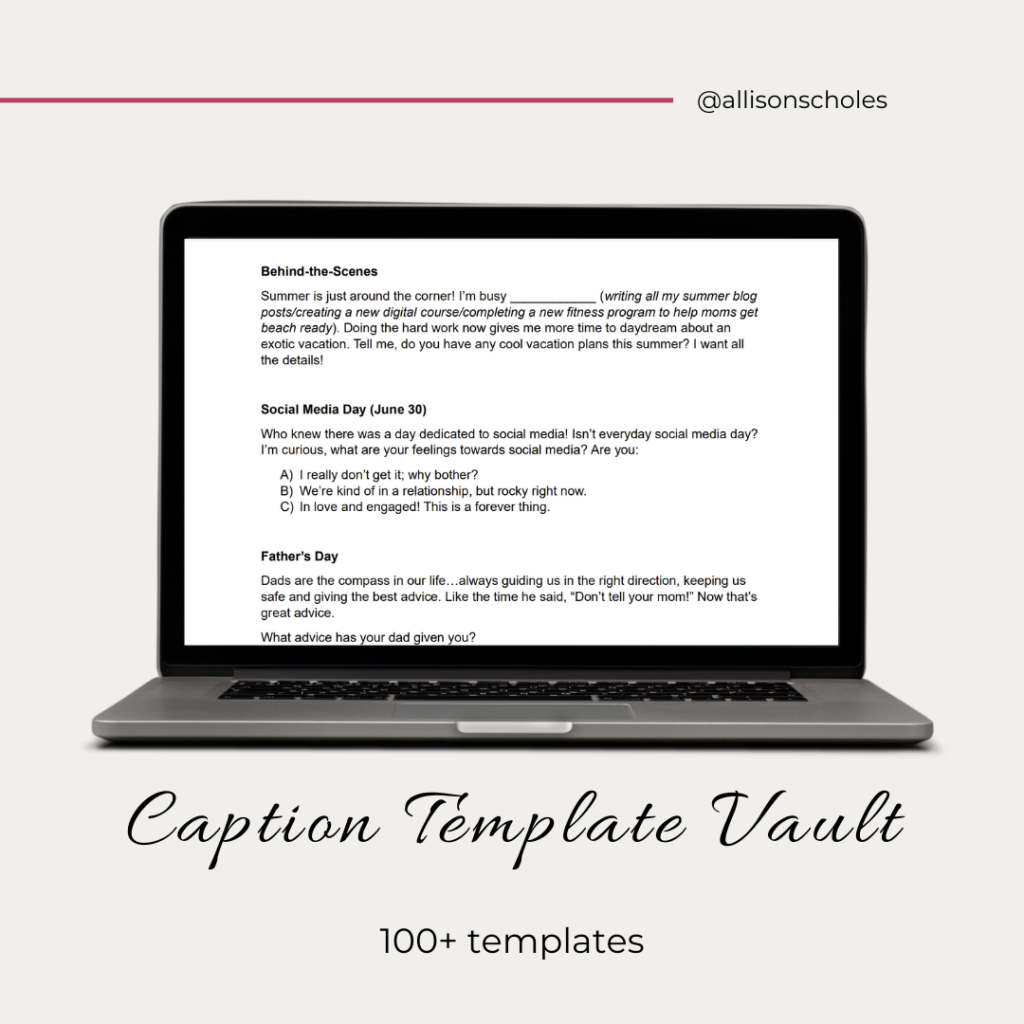 graphic with a laptop mockup | Caption Template Vault | 100+ templates